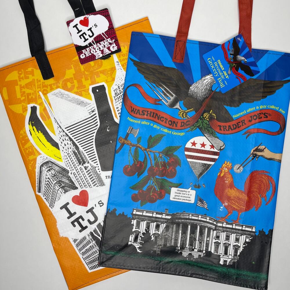 Set of 2! Trader Joe’s State Tote Bags NY NYC MANHATTAN BROOKLYN + WASHINGTON DC